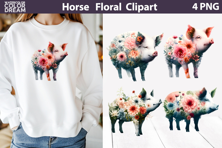 Floral Pig Clipart PNG | Farmhouse Sublimation