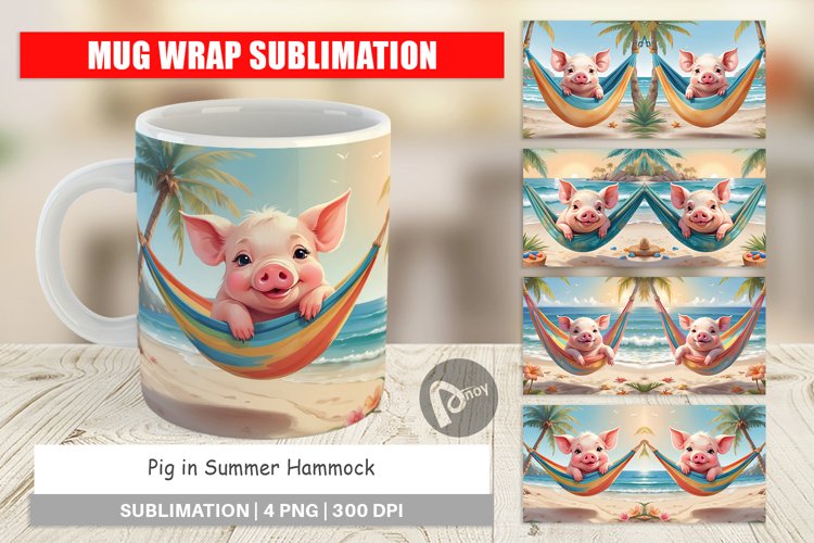 Mug Wrap Design Pig in Summer Hammock