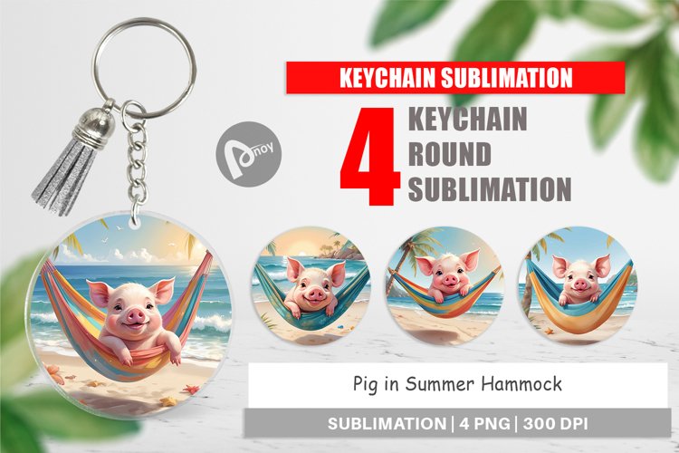Keychain Pig in Summer Hammock