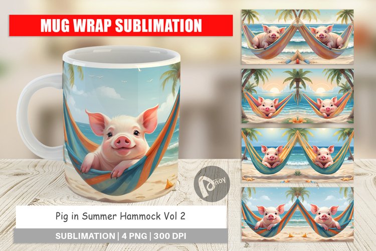 Mug Wrap Design Pig in Summer Hammock