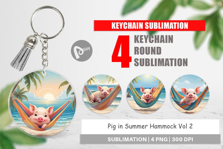 Keychain Pig in Summer Hammock