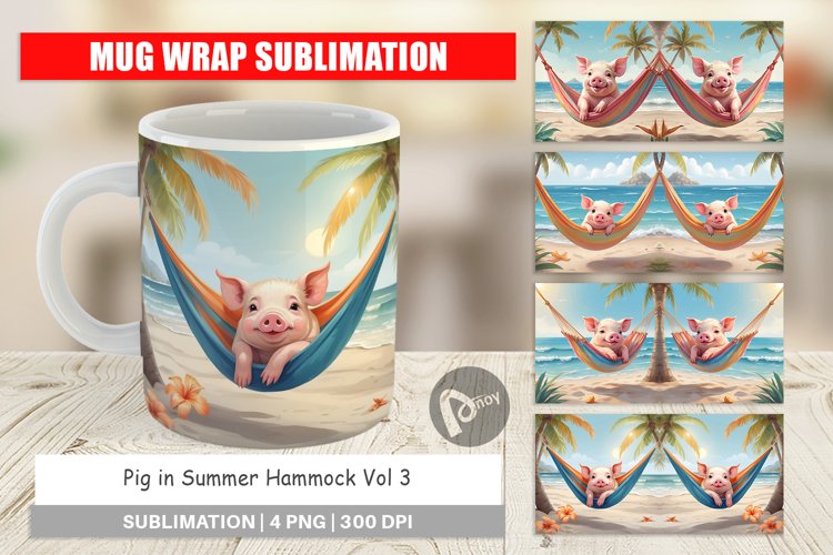 Mug Wrap Design Pig in Summer Hammock