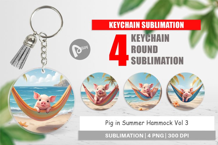 Keychain Pig in Summer Hammock