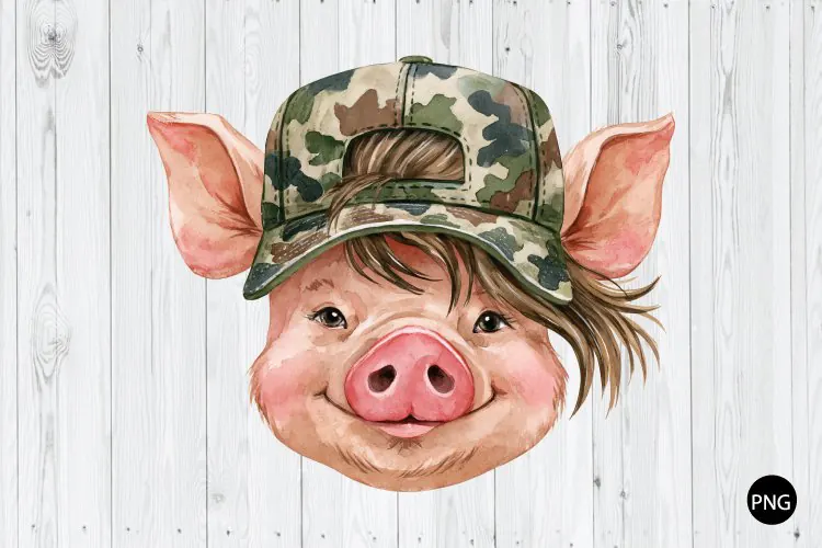 Pig Mullet Trucker Hat Camo PNG, Funny Hunting PNG