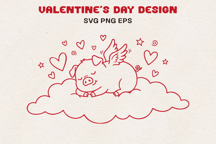 Sleeping Pig on Cloud Cute Valentine SVG