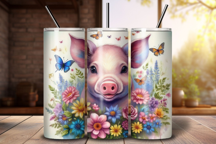 Pig Tumbler Wrap PNG, Pig Sublimation Design, 20oz Skinny
