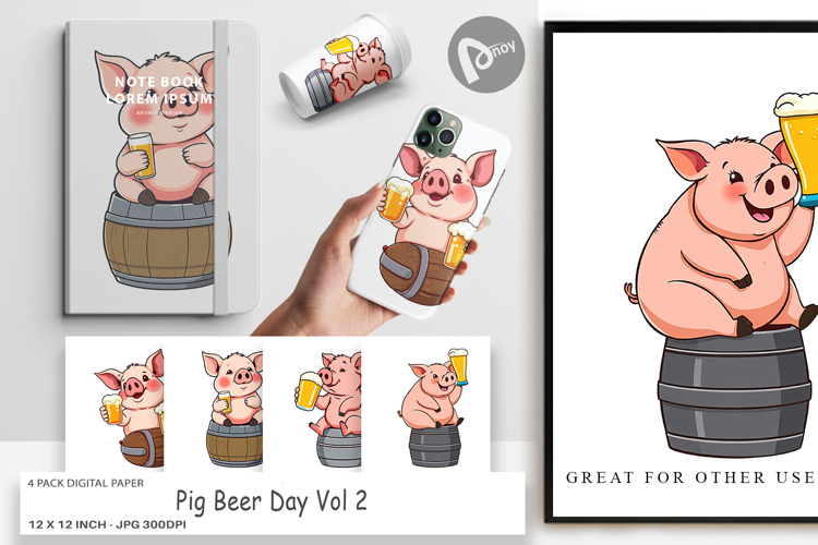 Digital Paper Pig Beer Day