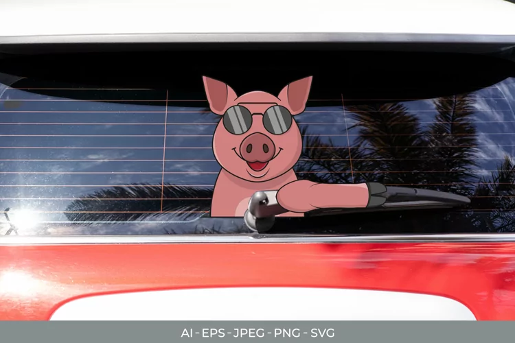 Pig Waving Wiper Tag Car Decal Sticker