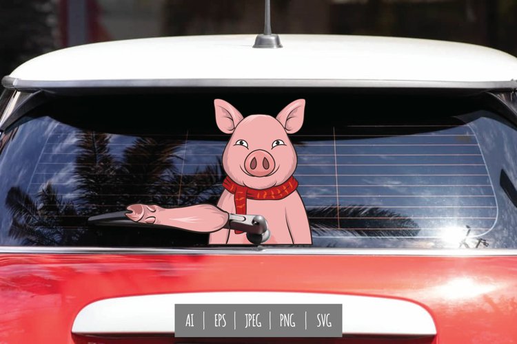 Pig Waving Wiper Tag Car Decal Sticker example image 1