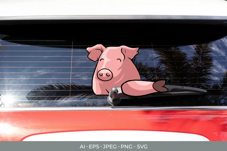Pig Waving Wiper Tag Car Decal Sticker