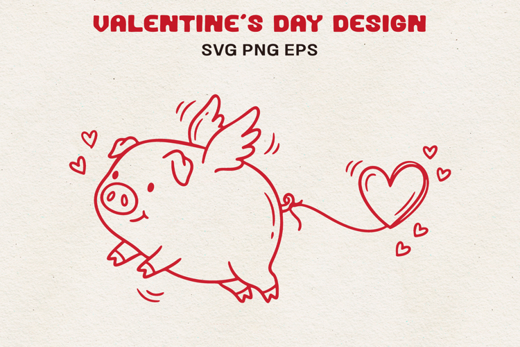 Flying Pig with Heart Tail Cute Love SVG
