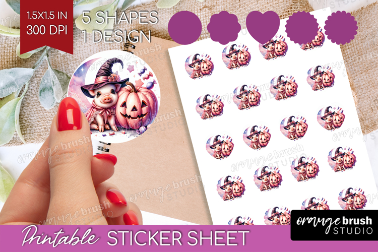 Piglet Halloween Round Sticker Coquette Printable Sticker