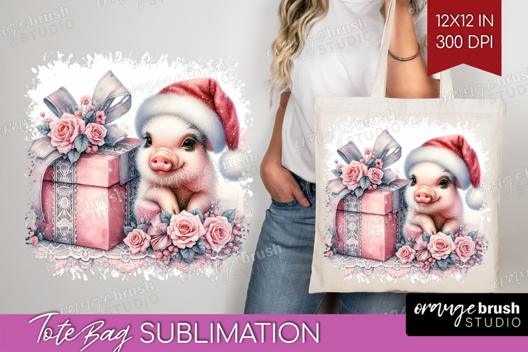 Piglet Pastel Christmas Tote Bag Coquette Xmas Tote Bag PNG