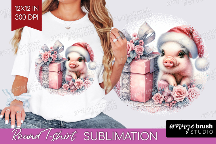 Piglet Pastel Christmas Round Tshirt Background Coquette PNG