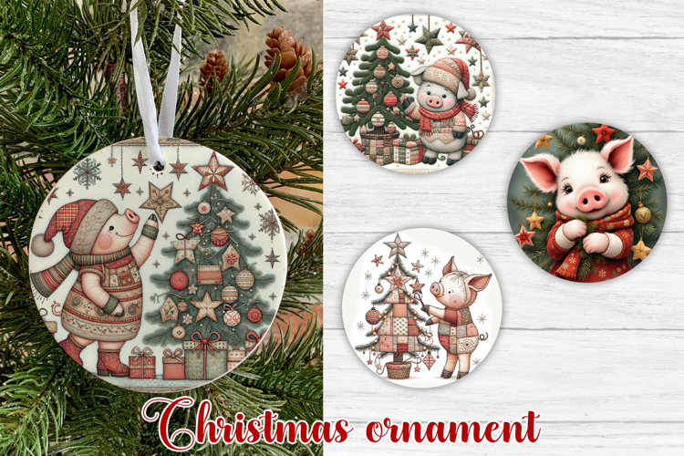 Christmas pig ornament sublimation | Christmas farm ornament