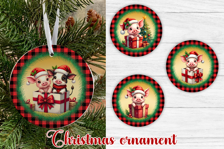 Christmas pig ornament sublimation | Christmas farm ornament
