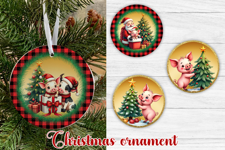 Christmas pig ornament sublimation | Christmas farm ornament