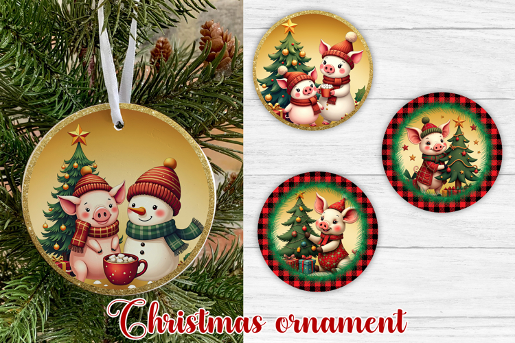 Christmas pig ornament sublimation | Christmas farm ornament
