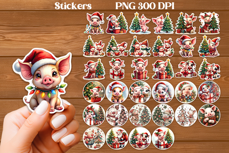 Christmas pig sticker printable | Farm animal sticker bundle example image 1