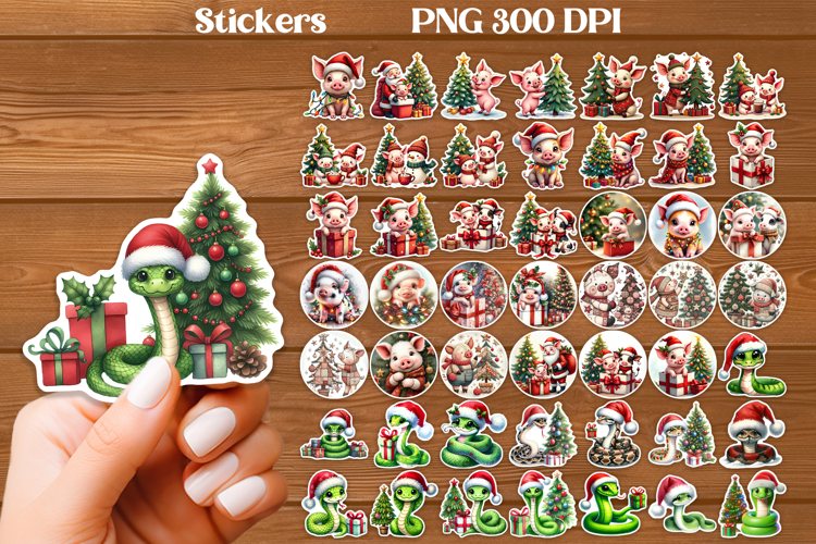 Christmas pig sticker printable | Animal sticker bundle