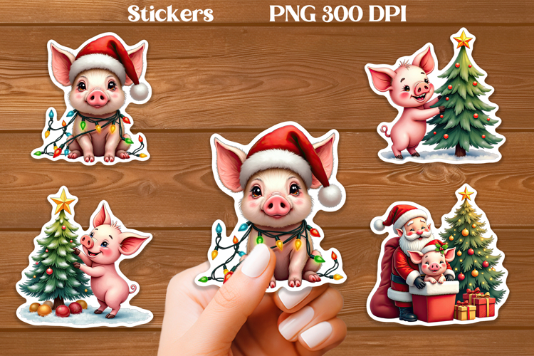 Christmas pig sticker printable | Farm animal sticker PNG