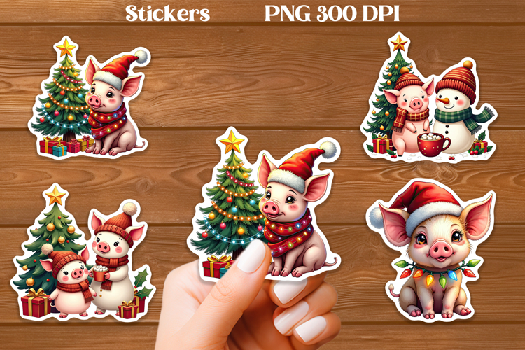Christmas pig sticker printable | Farm animal sticker PNG
