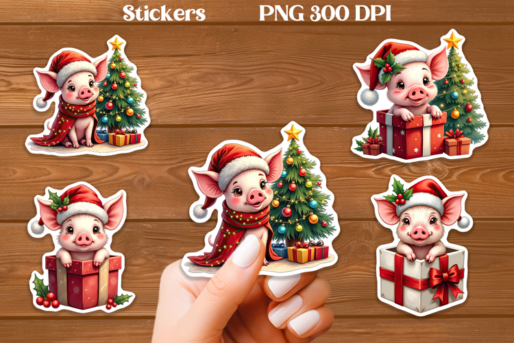 Christmas pig sticker printable | Farm animal sticker PNG