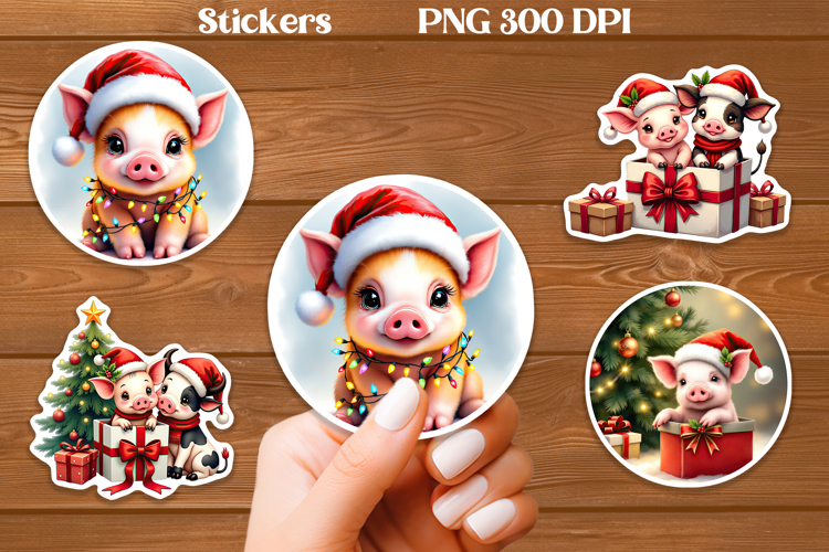 Christmas pig sticker printable | Farm animal sticker PNG