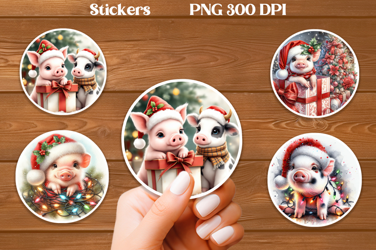 Christmas pig sticker printable | Farm animal sticker PNG example image 1