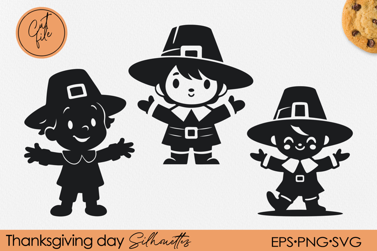 Cartoon Pilgrim Boy Silhouette | Thanksgiving PNG EPS SVG