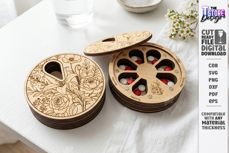 Weekly Pill Box Organizer Laser Cut | Pillbox | Storage Box