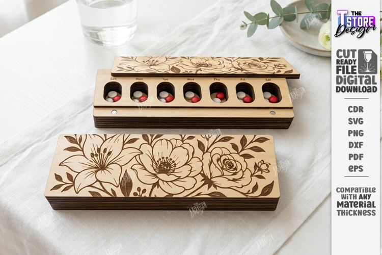 Weekly Pill Box Organizer Laser Cut | Pillbox | Storage Box