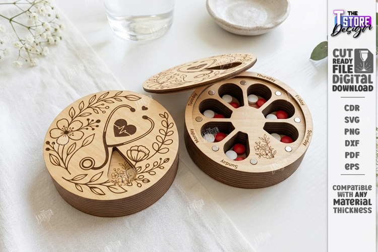 Weekly Pill Box Organizer Laser Cut | Pillbox | Storage Box