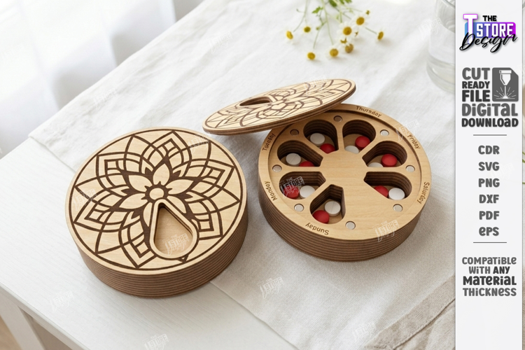 Weekly Pill Box Organizer Laser Cut | Pillbox | Storage Box