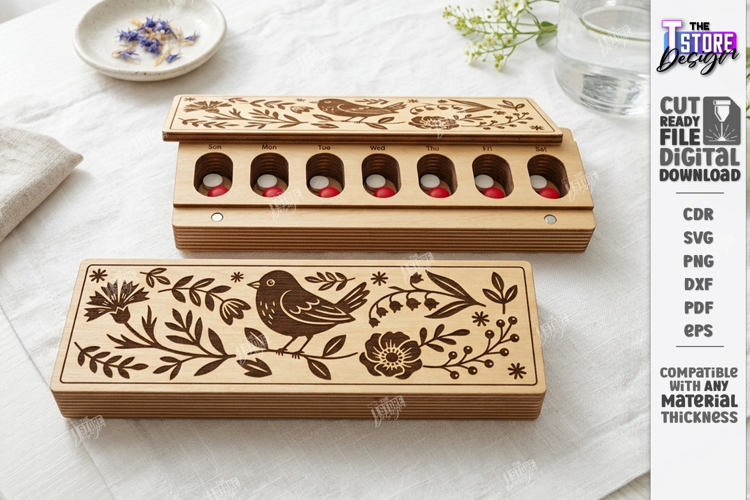 Weekly Pill Box Organizer Laser Cut | Pillbox | Storage Box
