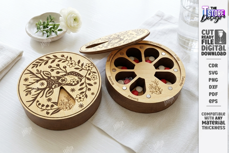 Weekly Pill Box Organizer Laser Cut | Pillbox | Storage Box