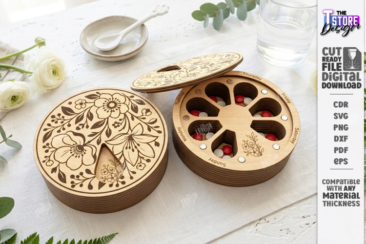 Weekly Pill Box Organizer Laser Cut | Pillbox | Storage Box