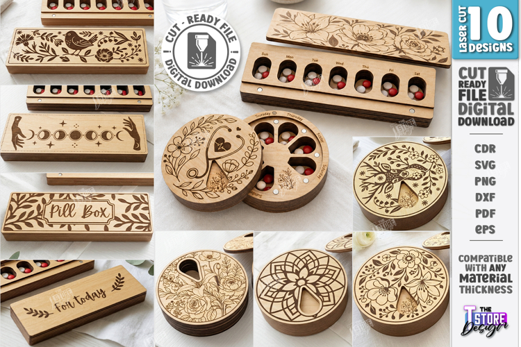 Weekly Pill Box Organizers Laser Cut Bundle | Pillbox Design