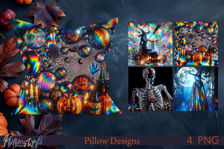 Halloween Pillow | Holographic Design | Witch and Pumpkins