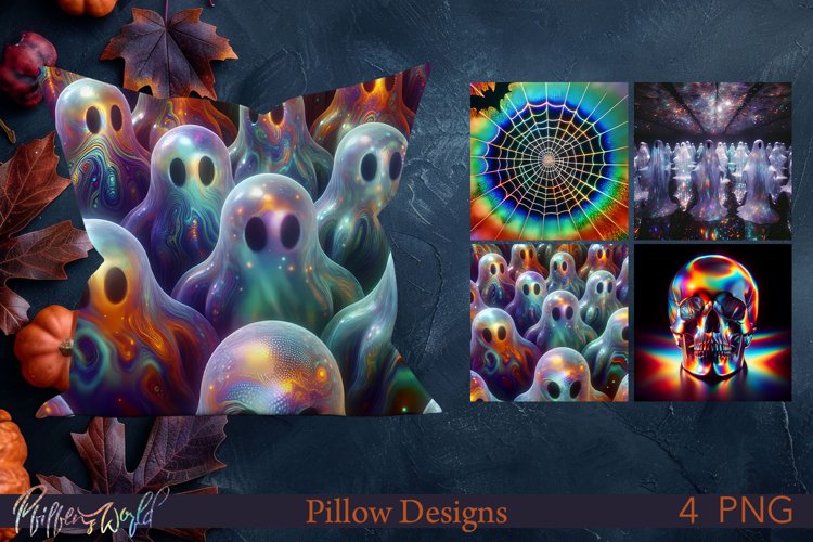 Halloween Pillow | Holographic Design | Spiderweb and Ghosts