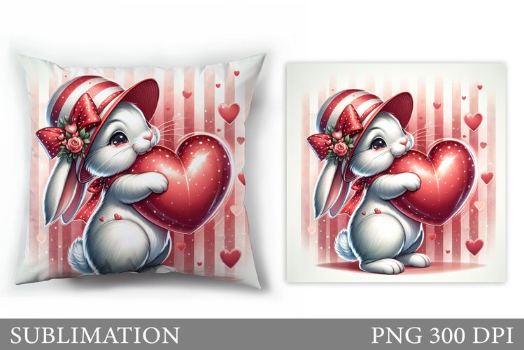 Cute Bunny Pillow Sublimation. Valentine Pillow Design example image 1