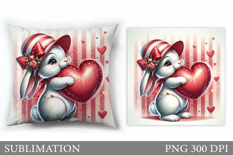 Cute Bunny Pillow Sublimation. Valentine Pillow Design