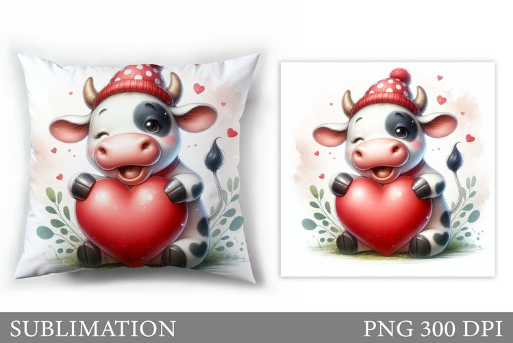 Valentines Cow Pillow. Valentines Pillow Sublimation