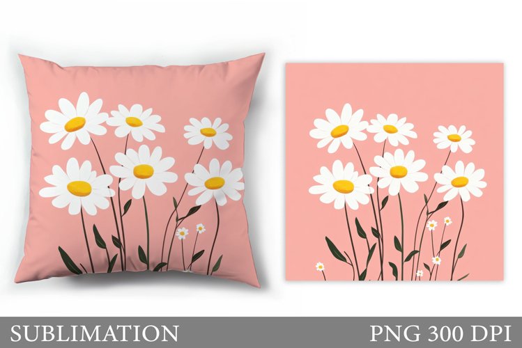 Daisy Flowers Pillow Sublimation. Flowers Pillow Design example image 1