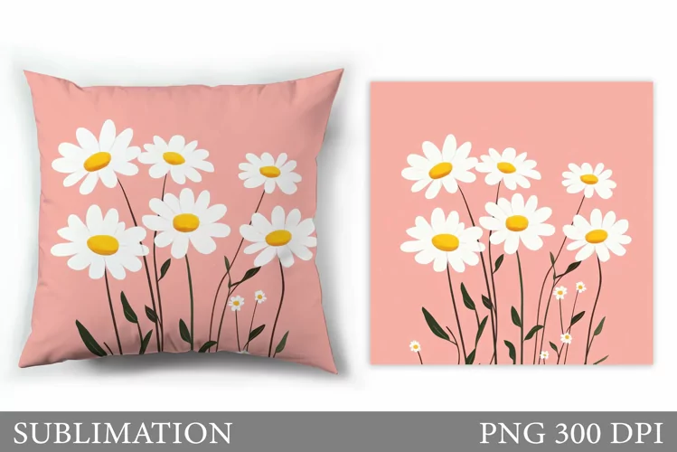 Daisy Flowers Pillow Sublimation. Flowers Pillow Design