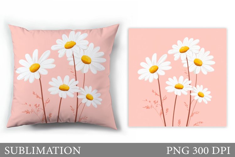 Floral Sublimation. Daisy Flowers Pillow Sublimation example image 1