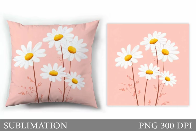 Floral Sublimation. Daisy Flowers Pillow Sublimation