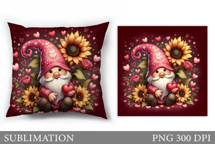 Cute Gnome Pillow Design. Valentines Pillow Sublimation