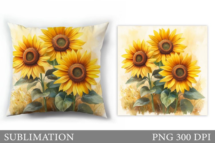 Sunflowers Pillow Sublimation. Flowers Sublimation example image 1