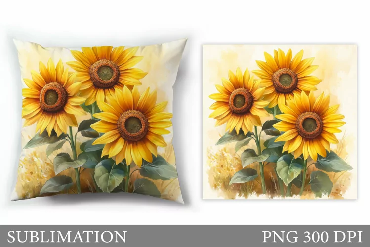 Sunflowers Pillow Sublimation. Flowers Sublimation